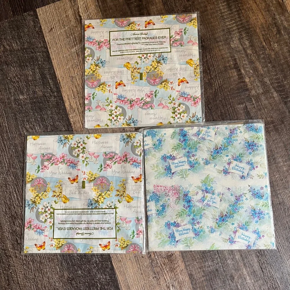 American Greetings Gift Wrap Wedding‎ Birthday Floral 6 Sheets Total